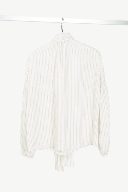 Luisa Cerano White Pinstripe Tie-Neck Viscose Blouse