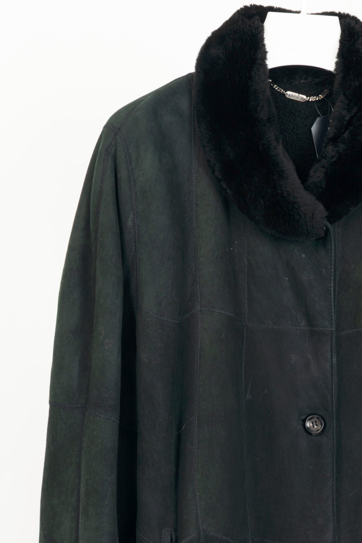 Christ Green Shearling Long Fur-Trim Coat