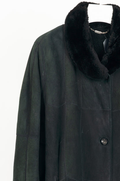 Christ Green Shearling Long Fur-Trim Coat