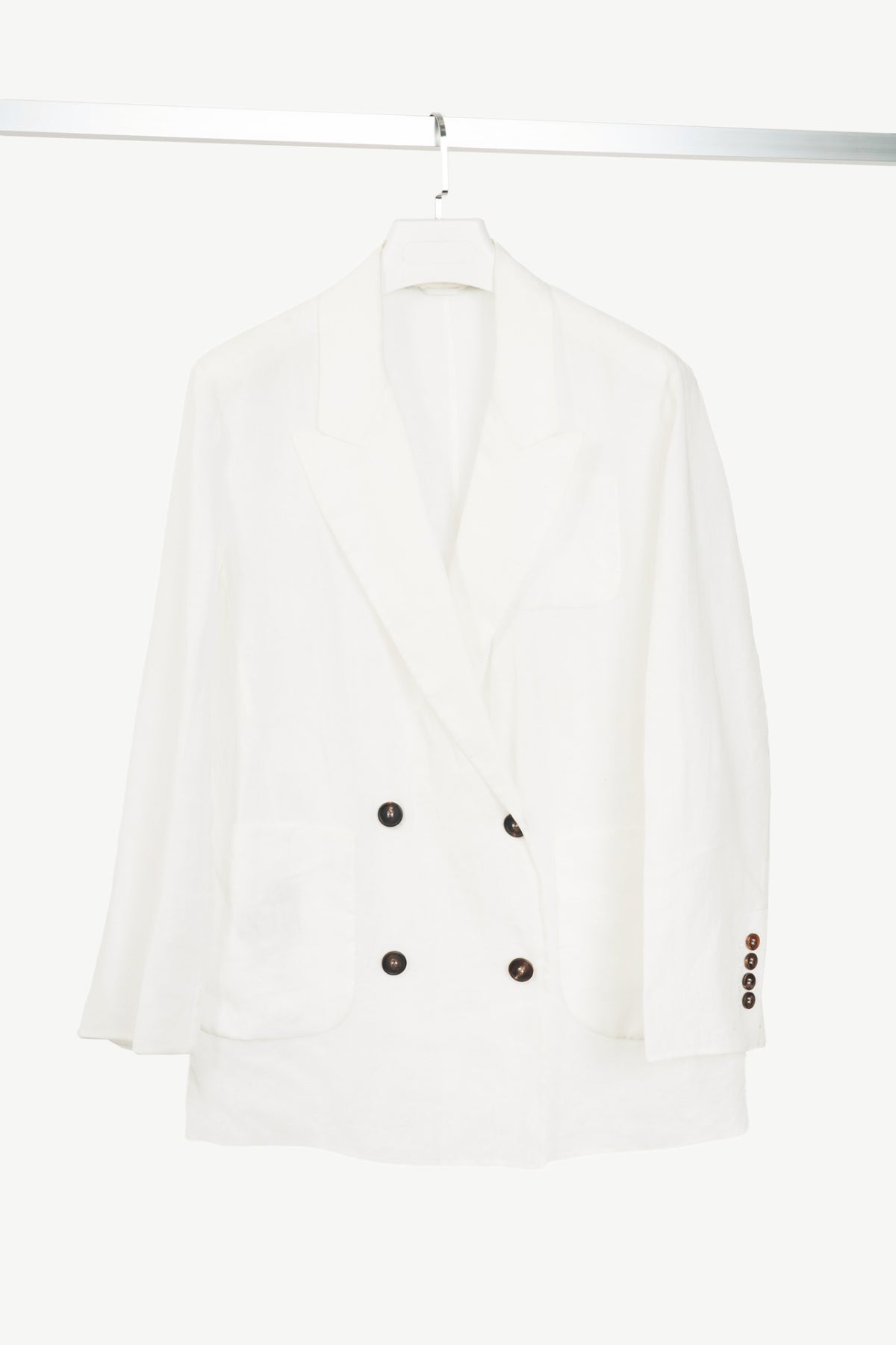 Brunello Cucinelli AW23 Optical White Cotton Organza Double-Breasted Blazer