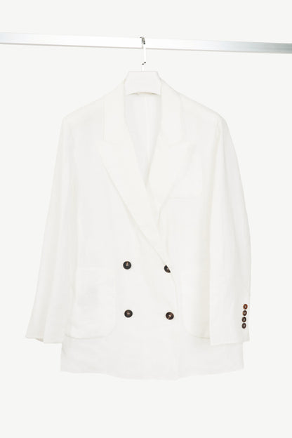 Brunello Cucinelli AW23 Optical White Cotton Organza Double-Breasted Blazer