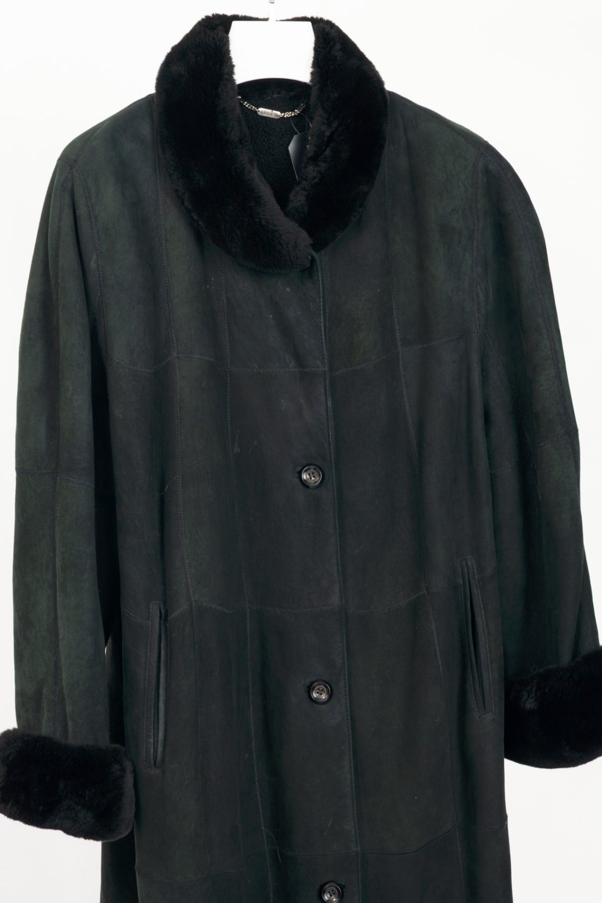 Christ Green Shearling Long Fur-Trim Coat