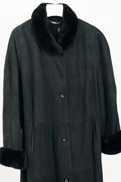 Christ Green Shearling Long Fur-Trim Coat