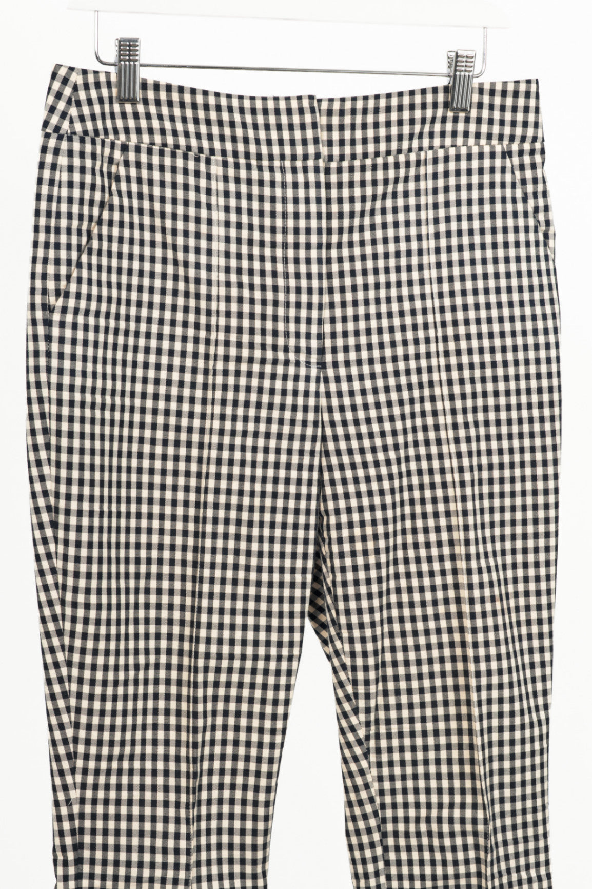 Veronica Beard Tani Black & Ecru Gingham Cotton Kick-Flare Trousers