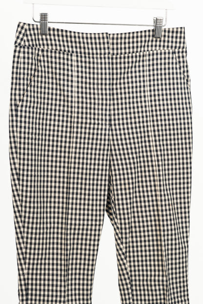 Veronica Beard Tani Black & Ecru Gingham Cotton Kick-Flare Trousers