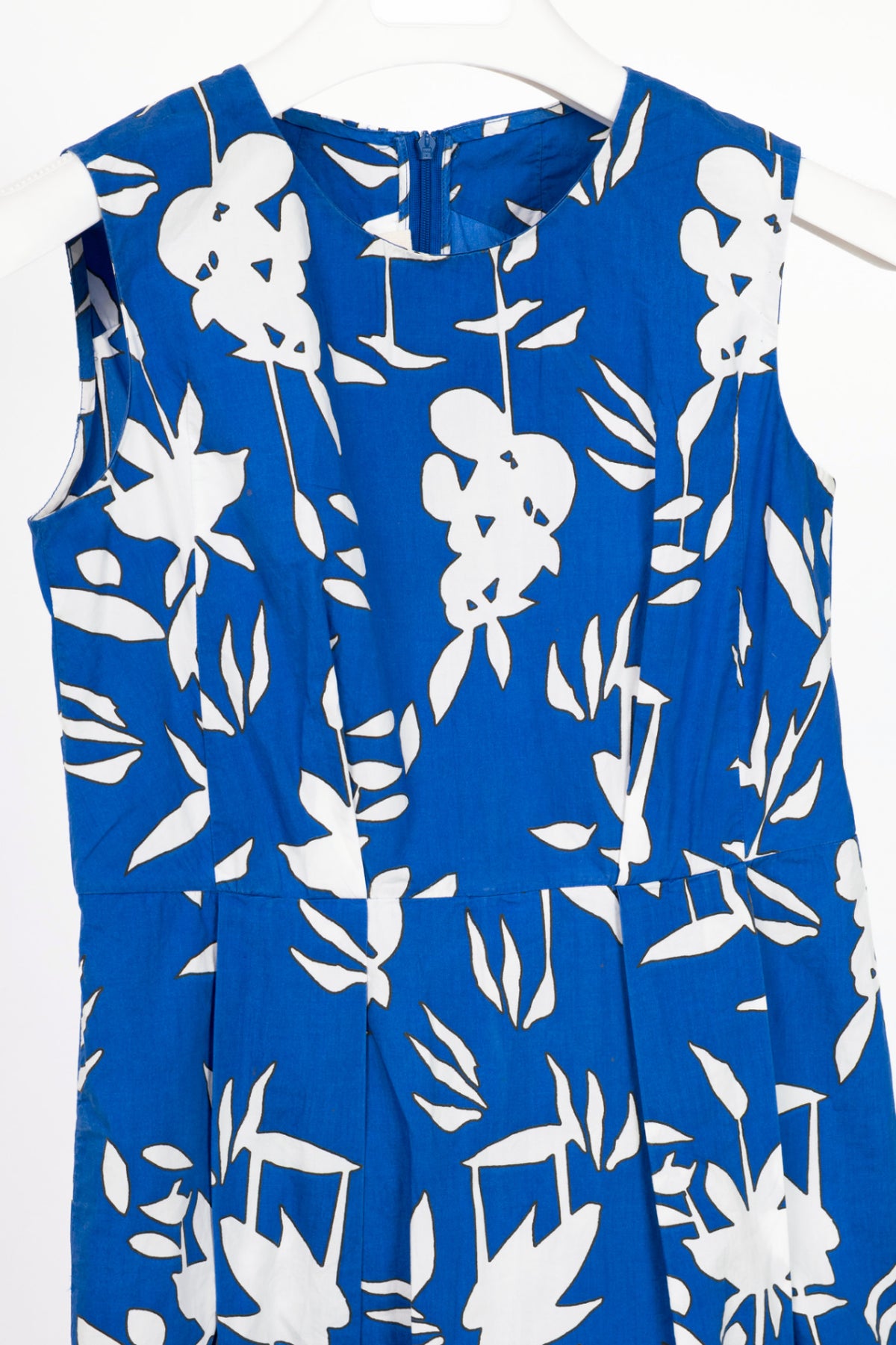 Marni R14 Blue & White "Hollow Frond" Floral Cotton-Poplin Dress