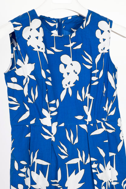 Marni R14 Blue & White "Hollow Frond" Floral Cotton-Poplin Dress