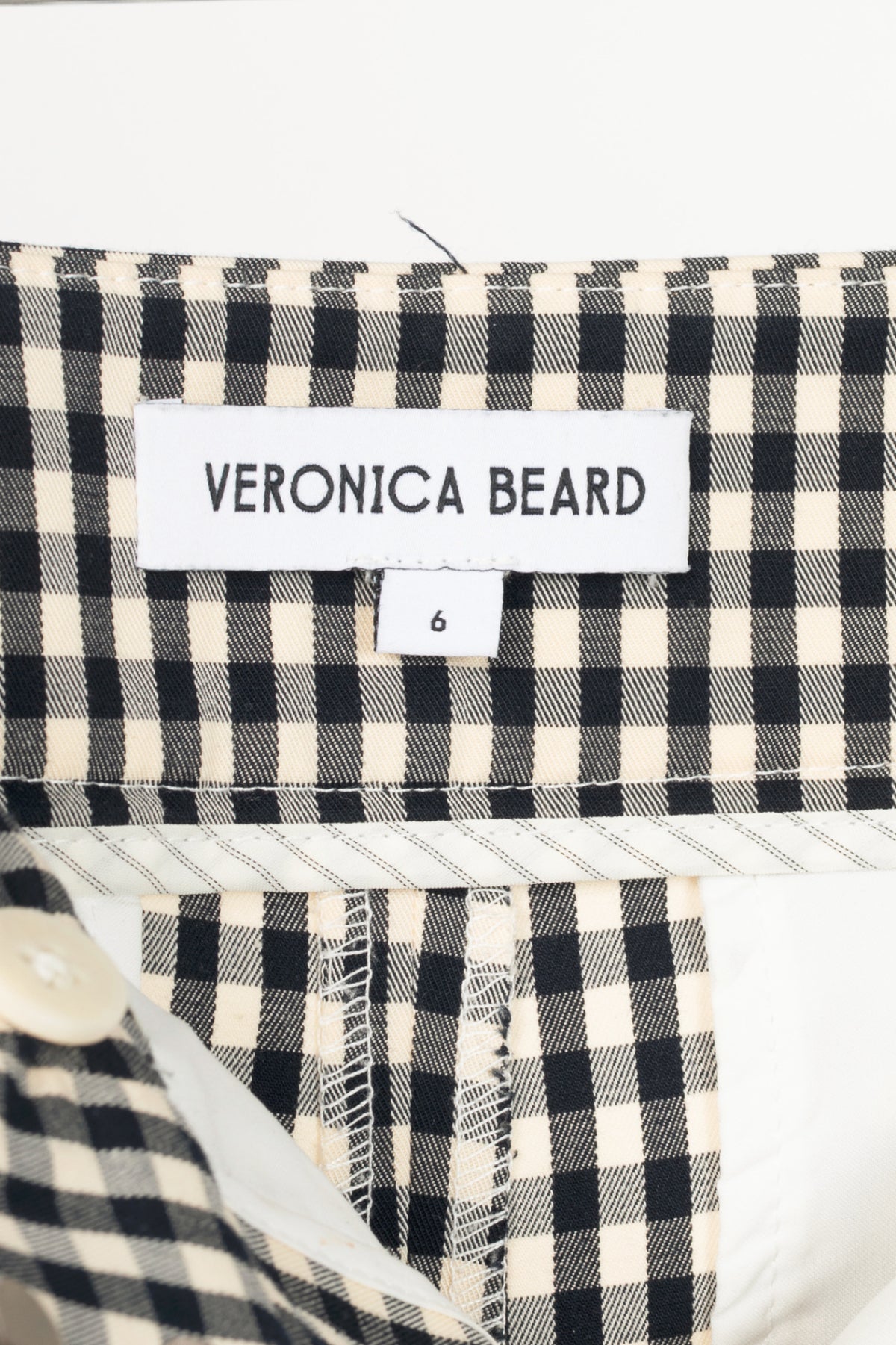 Veronica Beard Tani Black & Ecru Gingham Cotton Kick-Flare Trousers