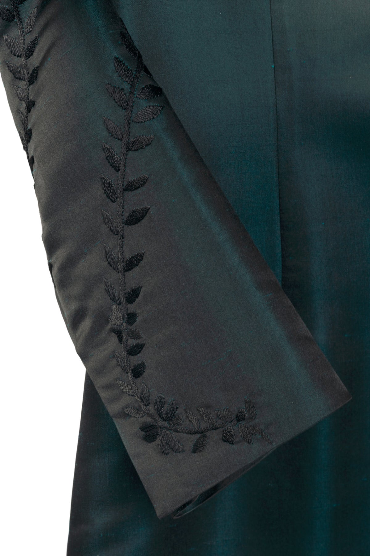 Nougat London Teal Embroidered Silk Shantung-Satin Coat