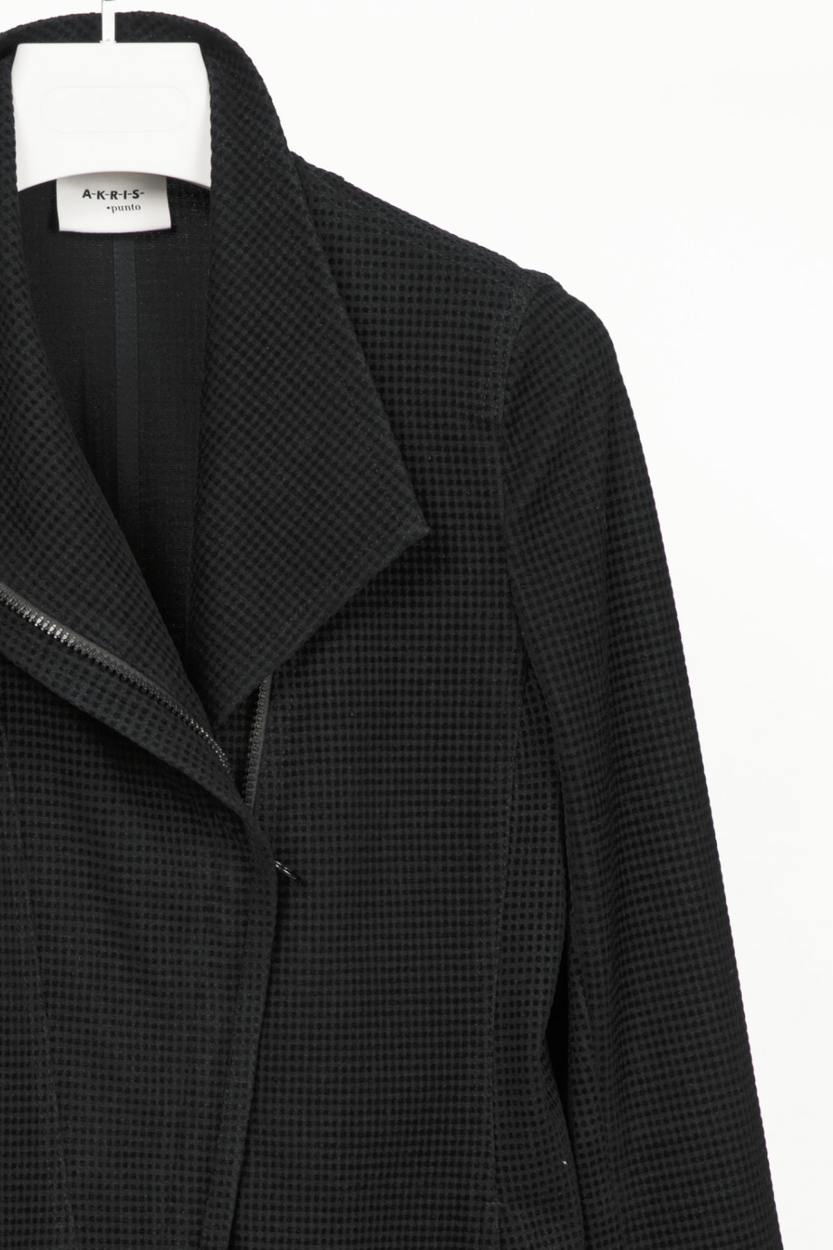 Akris Punto Black Flocked Asymmetrical Zip Moto Jacket