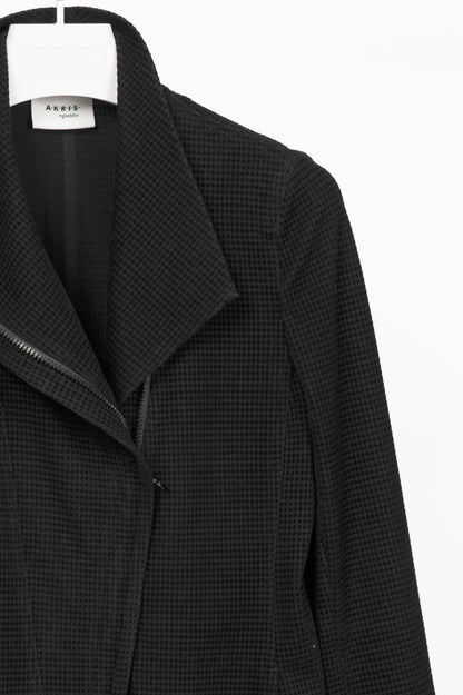 Akris Punto Black Flocked Asymmetrical Zip Moto Jacket