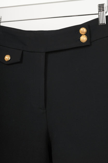Veronica Beard Renzo Black & Gold Crest Button Cropped Slim-Leg Pants