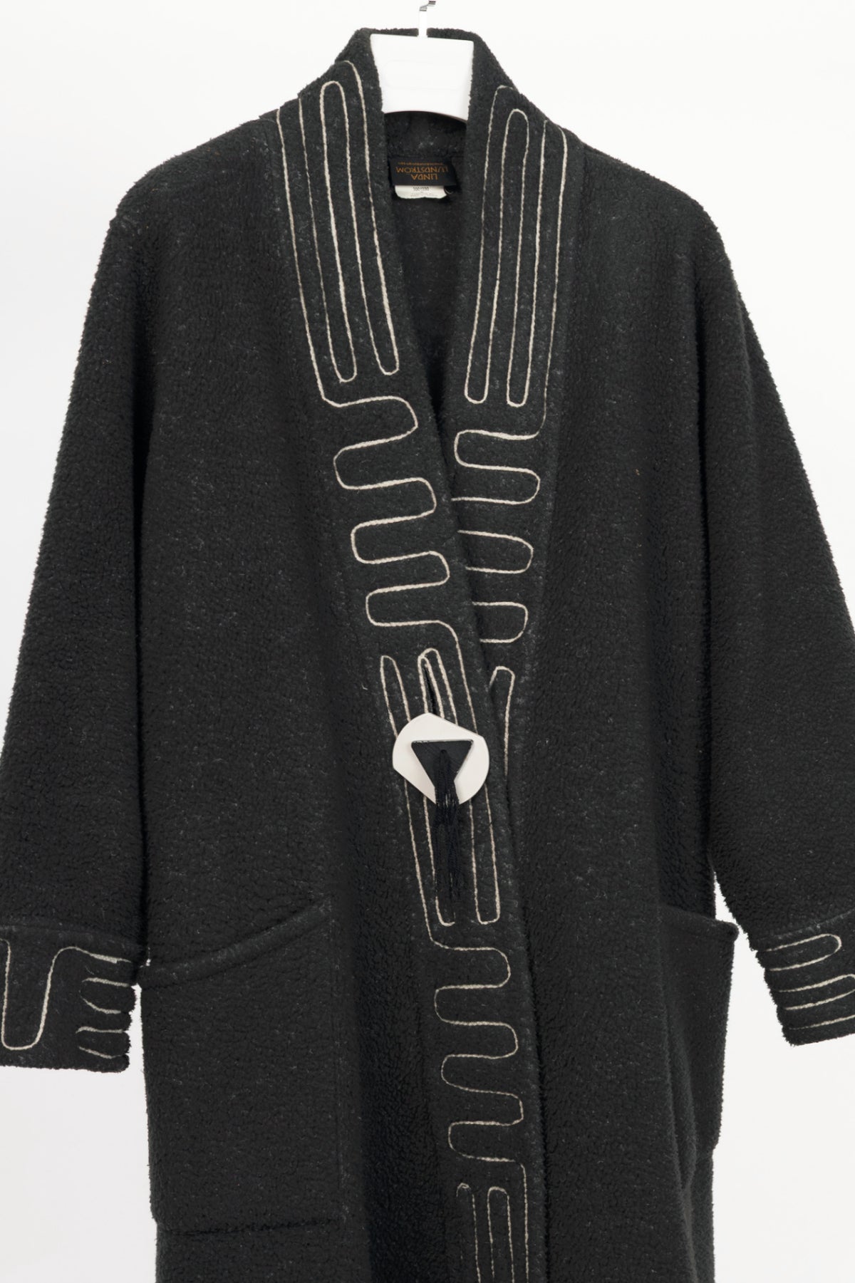 Linda Lundstrom Grey Fleece Embroidered Buttoned Coat