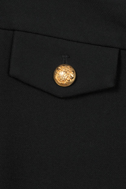Veronica Beard Renzo Black & Gold Crest Button Cropped Slim-Leg Pants