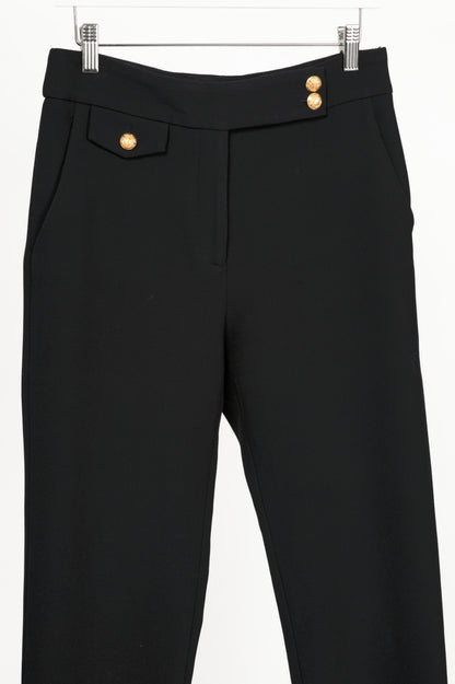 Veronica Beard Renzo Black & Gold Crest Button Cropped Slim-Leg Pants