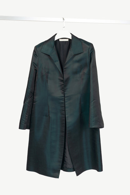 Nougat London Teal Embroidered Silk Shantung-Satin Coat