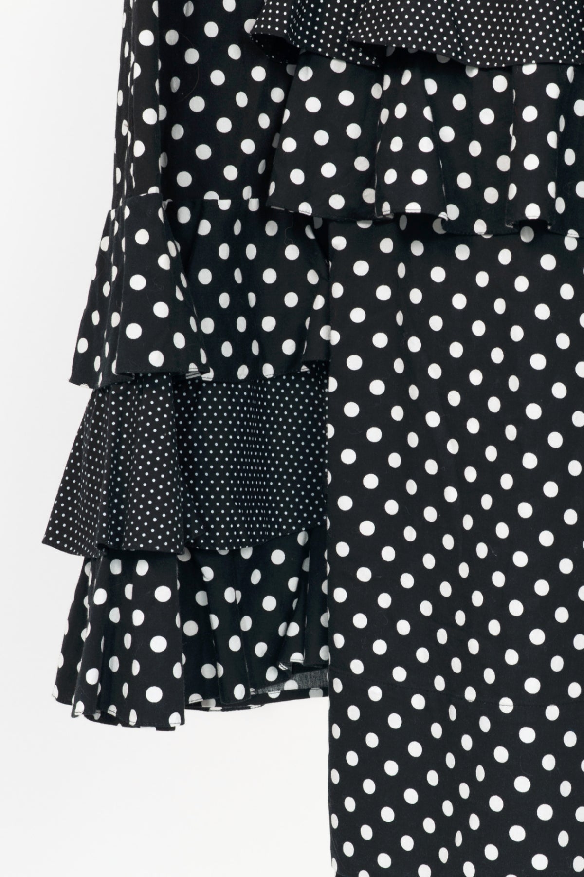 Paskal AW18 Black & White Polka-Dot Cotton Asymmetrical Tiered Dress