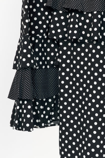 Paskal AW18 Black & White Polka-Dot Cotton Asymmetrical Tiered Dress