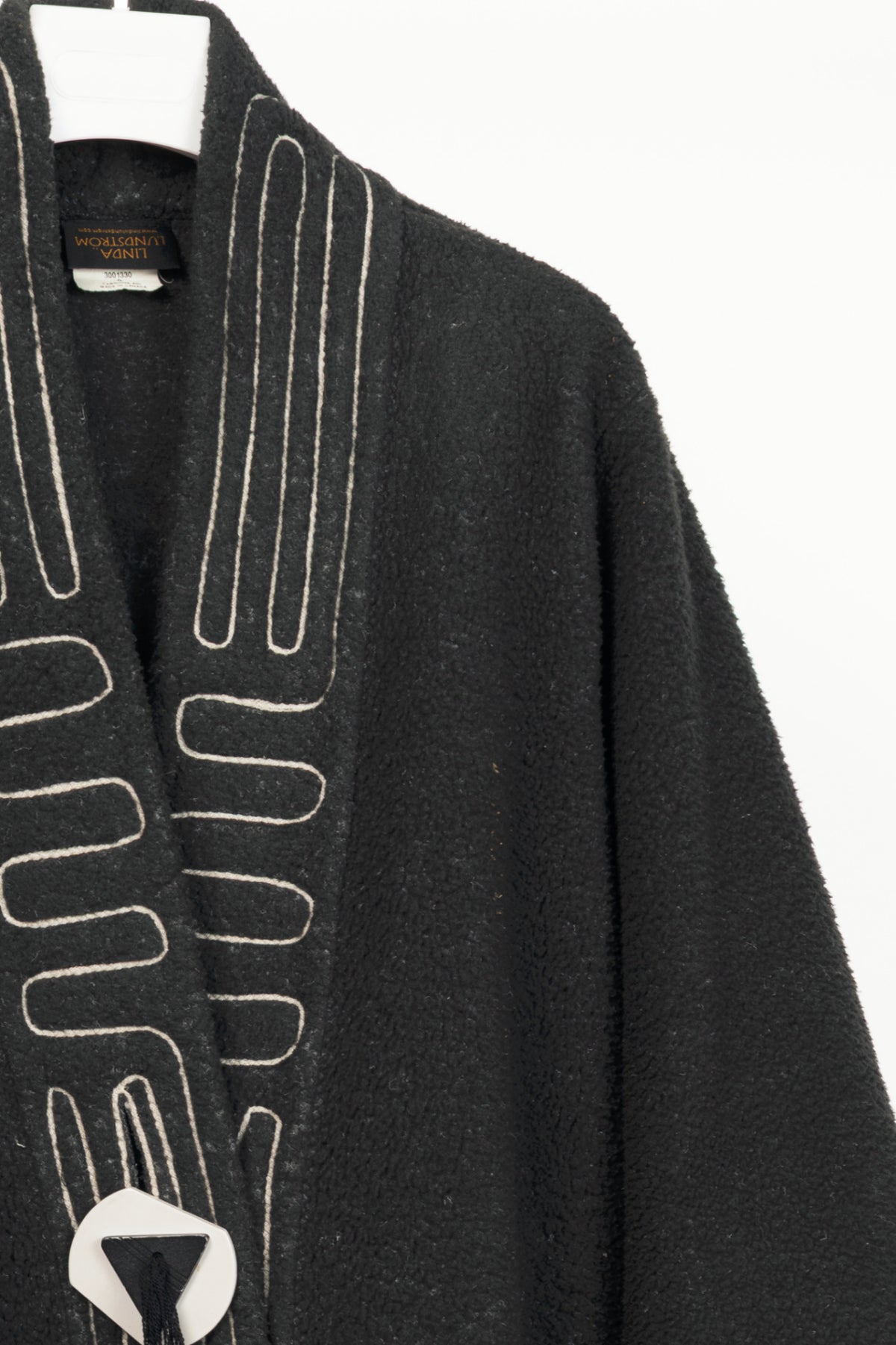 Linda Lundstrom Grey Fleece Embroidered Buttoned Coat