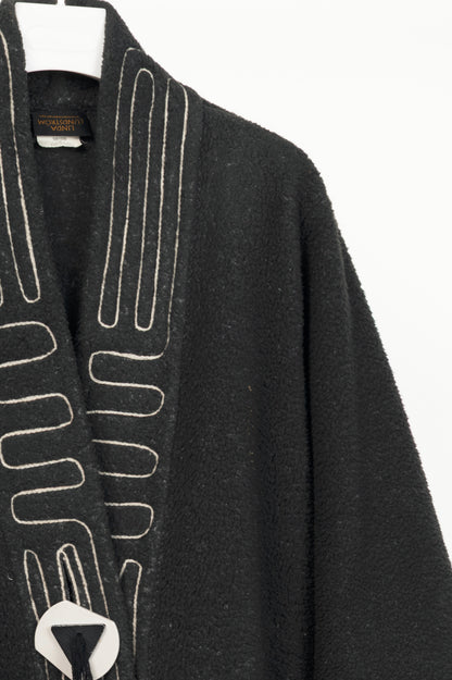 Linda Lundstrom Grey Fleece Embroidered Buttoned Coat