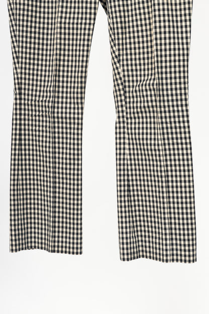 Veronica Beard Tani Black & Ecru Gingham Cotton Kick-Flare Trousers