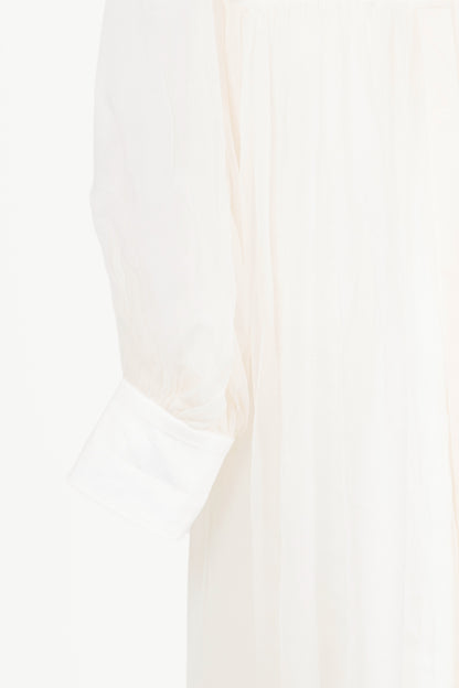 Brunello Cucinelli SS21 Off-White Silk-Crepe Gathered Maxi Shirt Dress