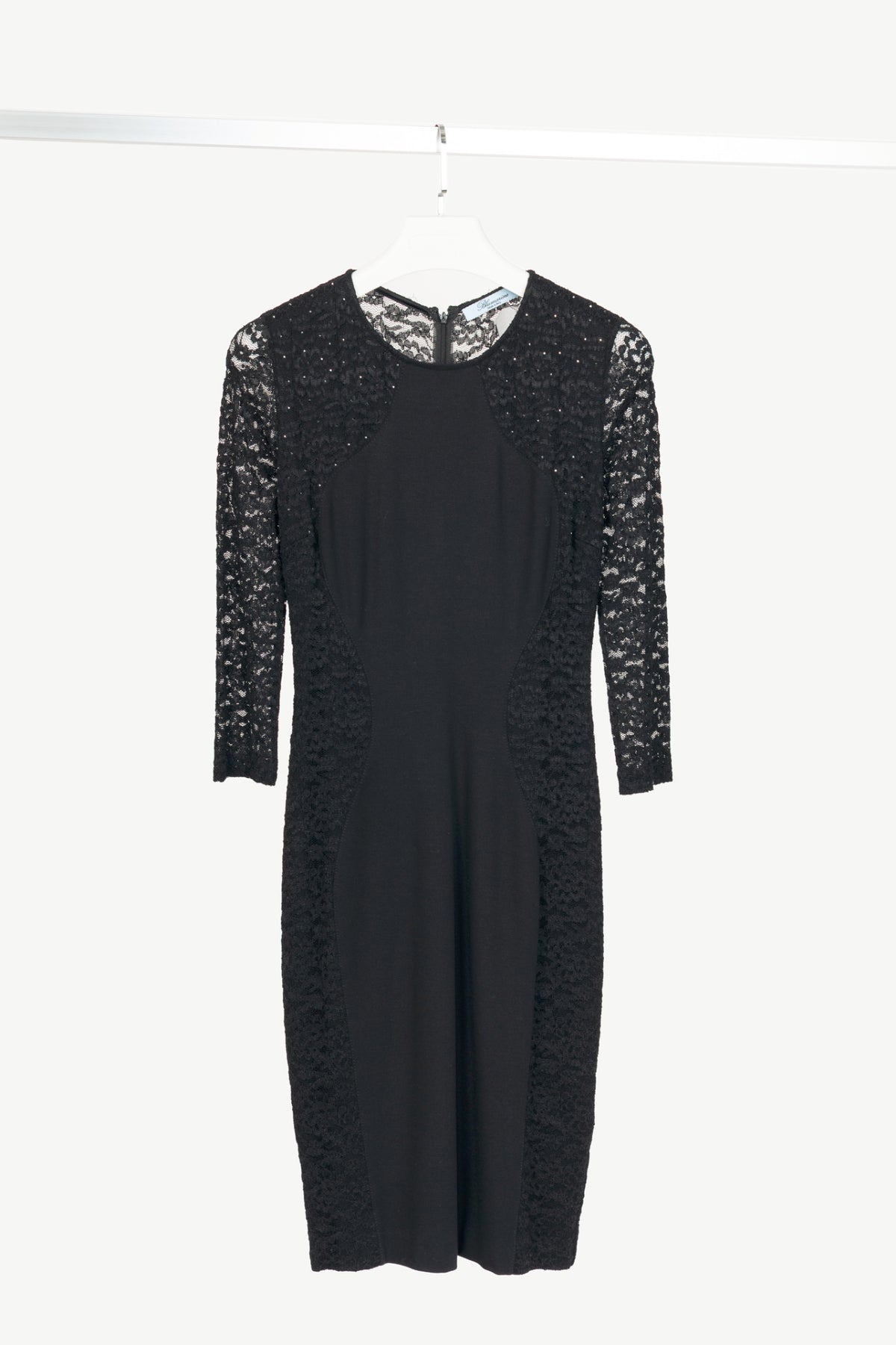 Blumarine Black Ponte & Lace Rhinestone-Embellished Bodycon Dress
