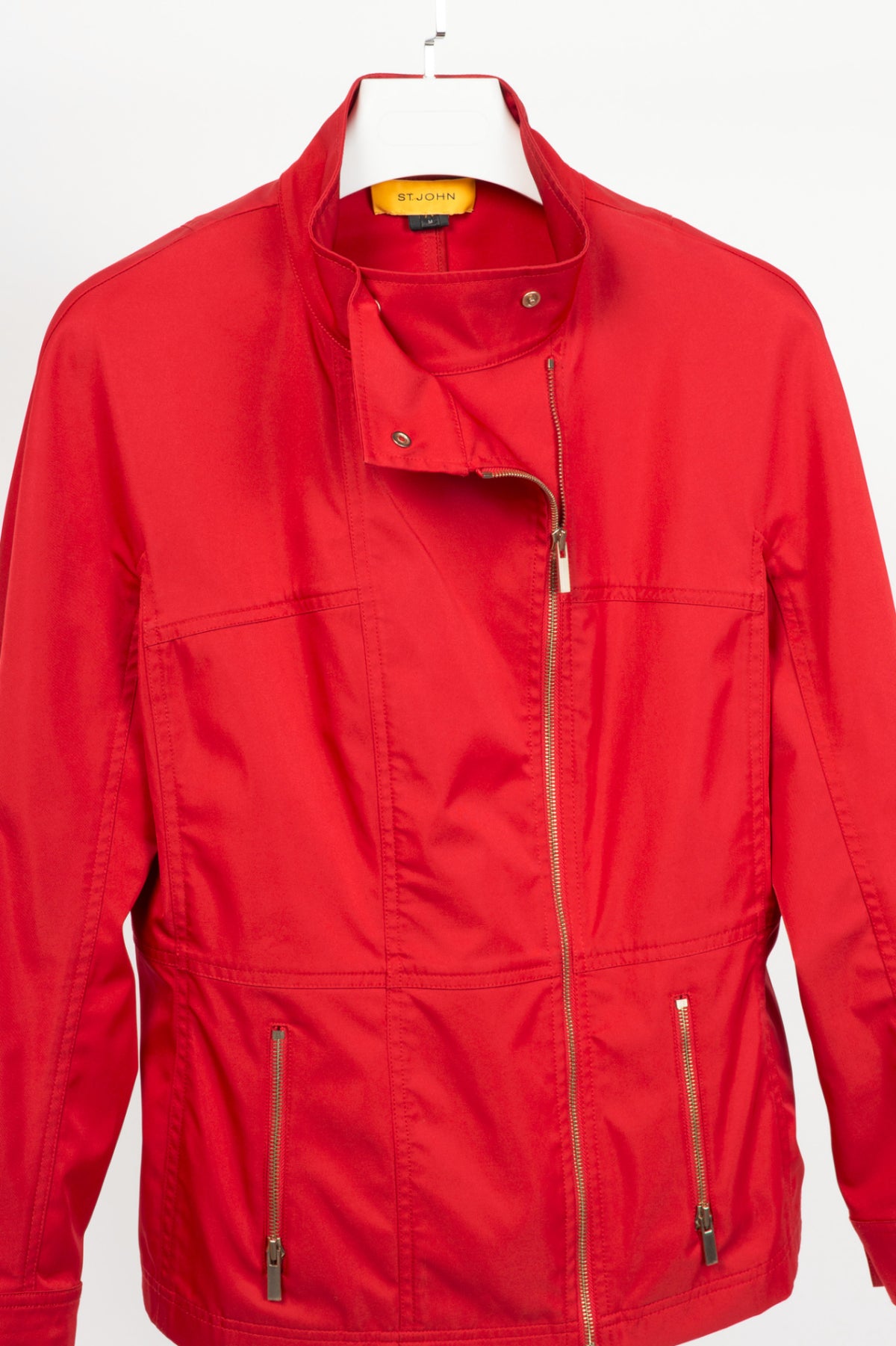 St. John red nylong zip jacket, sz M
