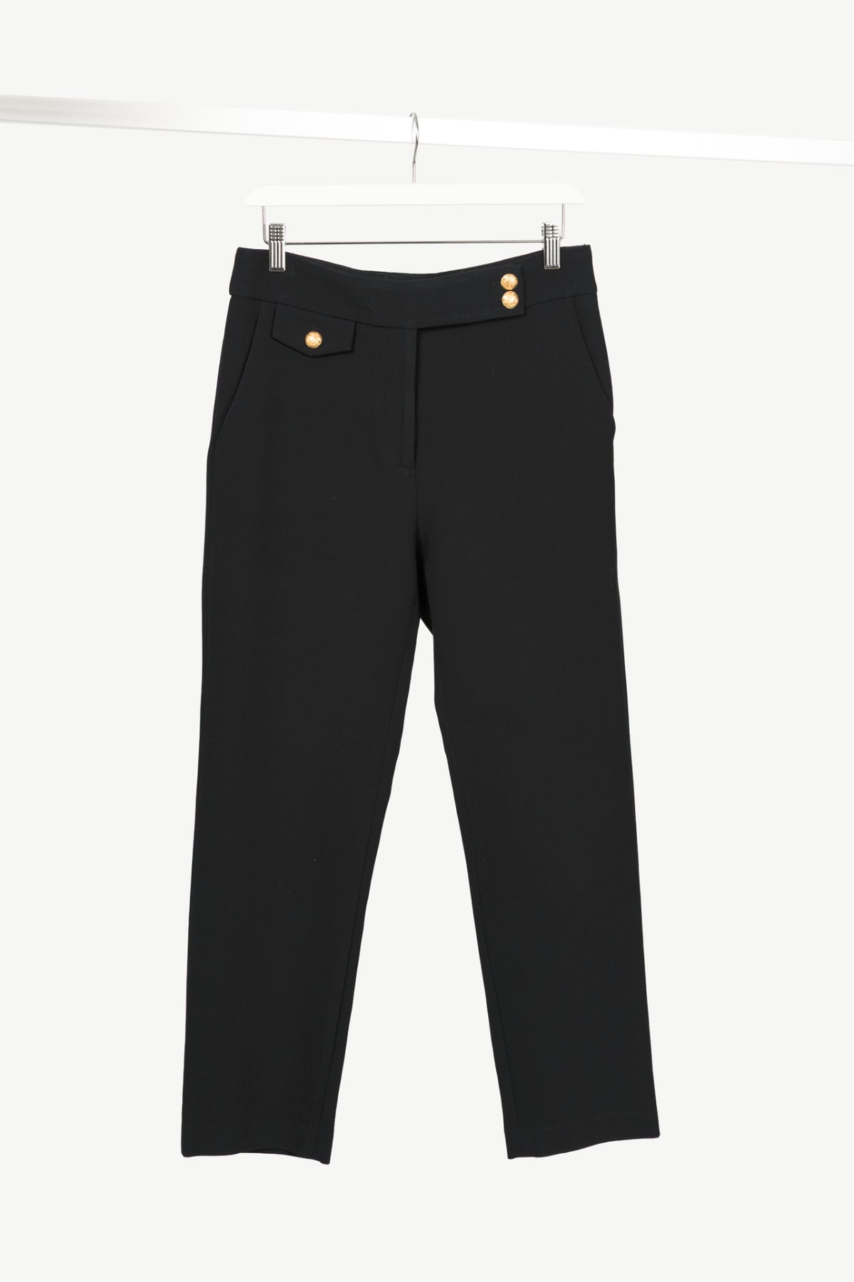 Veronica Beard Renzo Black & Gold Crest Button Cropped Slim-Leg Pants