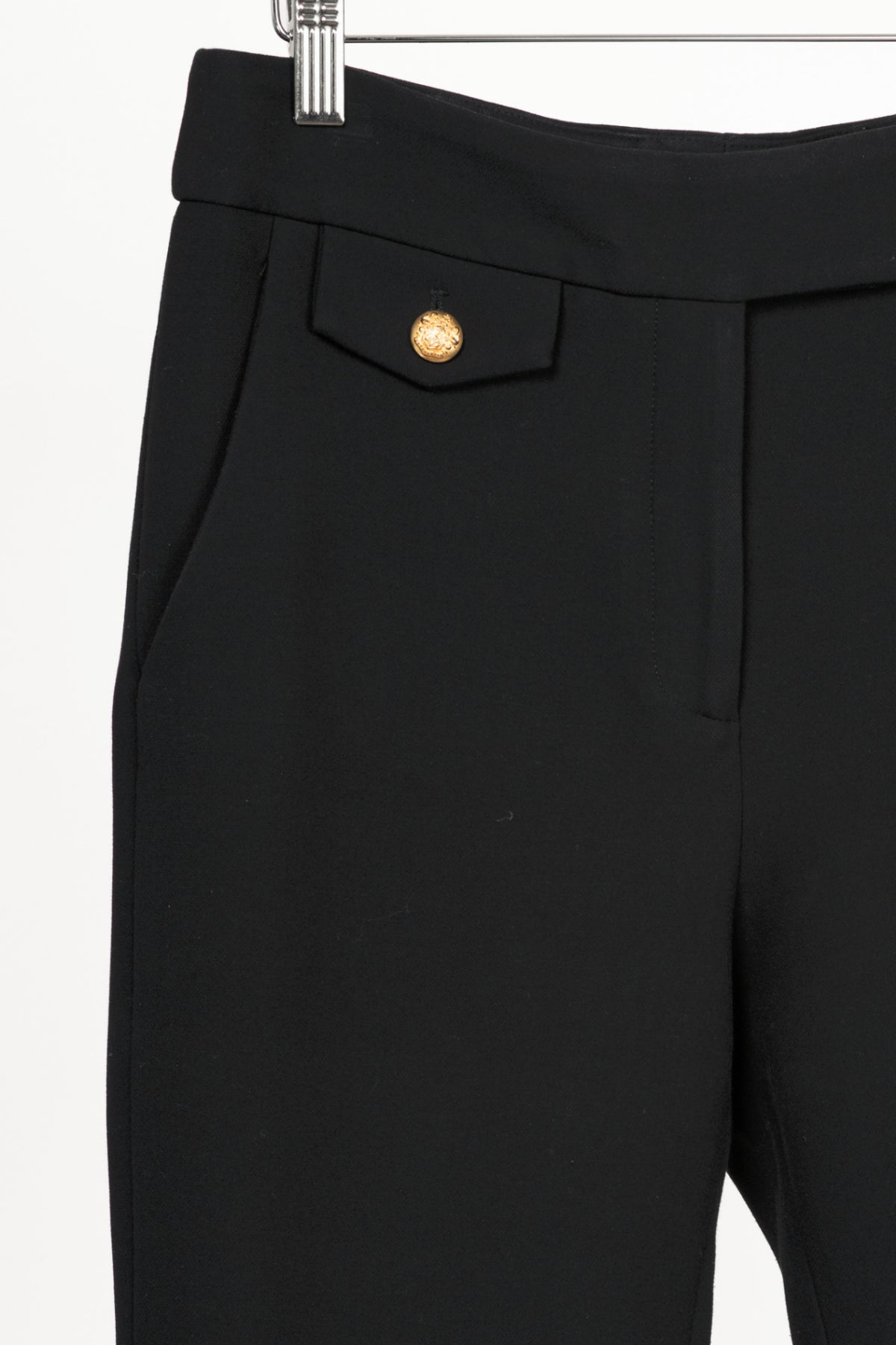 Veronica Beard Renzo Black & Gold Crest Button Cropped Slim-Leg Pants