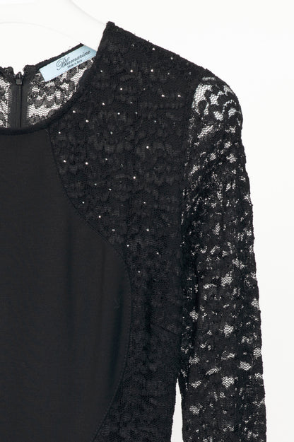 Blumarine Black Ponte & Lace Rhinestone-Embellished Bodycon Dress