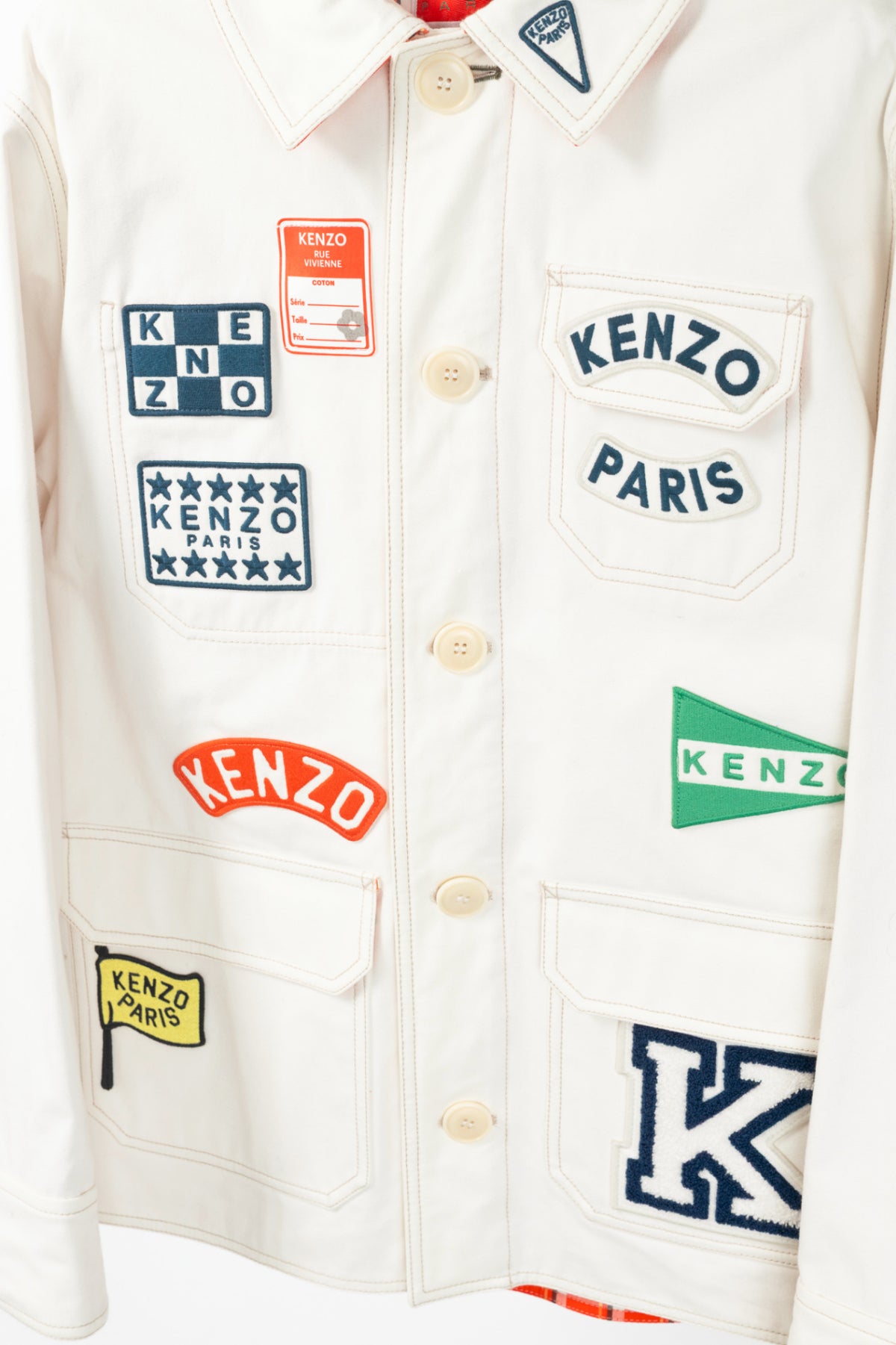 Kenzo SS23 Runway White Sailor Cotton-Denim Logo-Applique Jacket