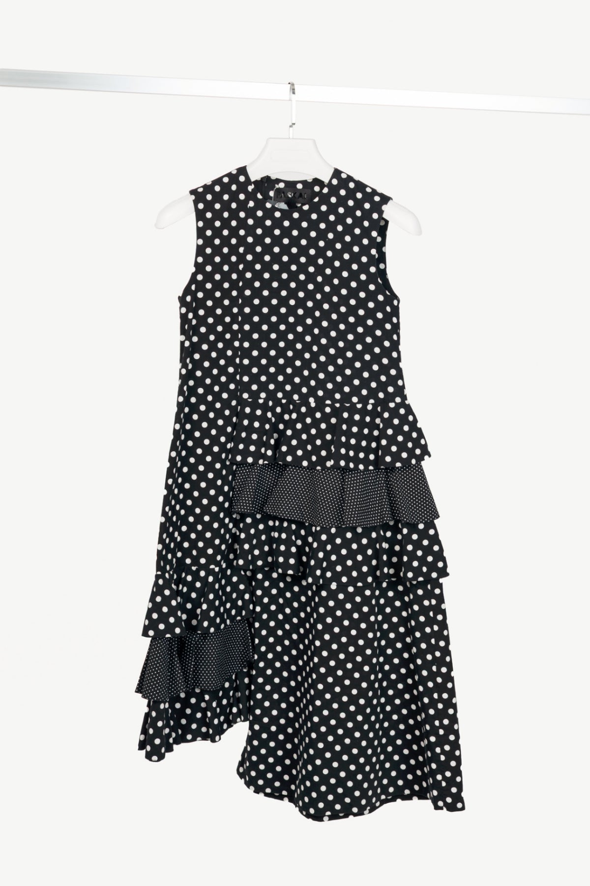 Paskal AW18 Black & White Polka-Dot Cotton Asymmetrical Tiered Dress