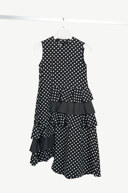 Paskal AW18 Black & White Polka-Dot Cotton Asymmetrical Tiered Dress