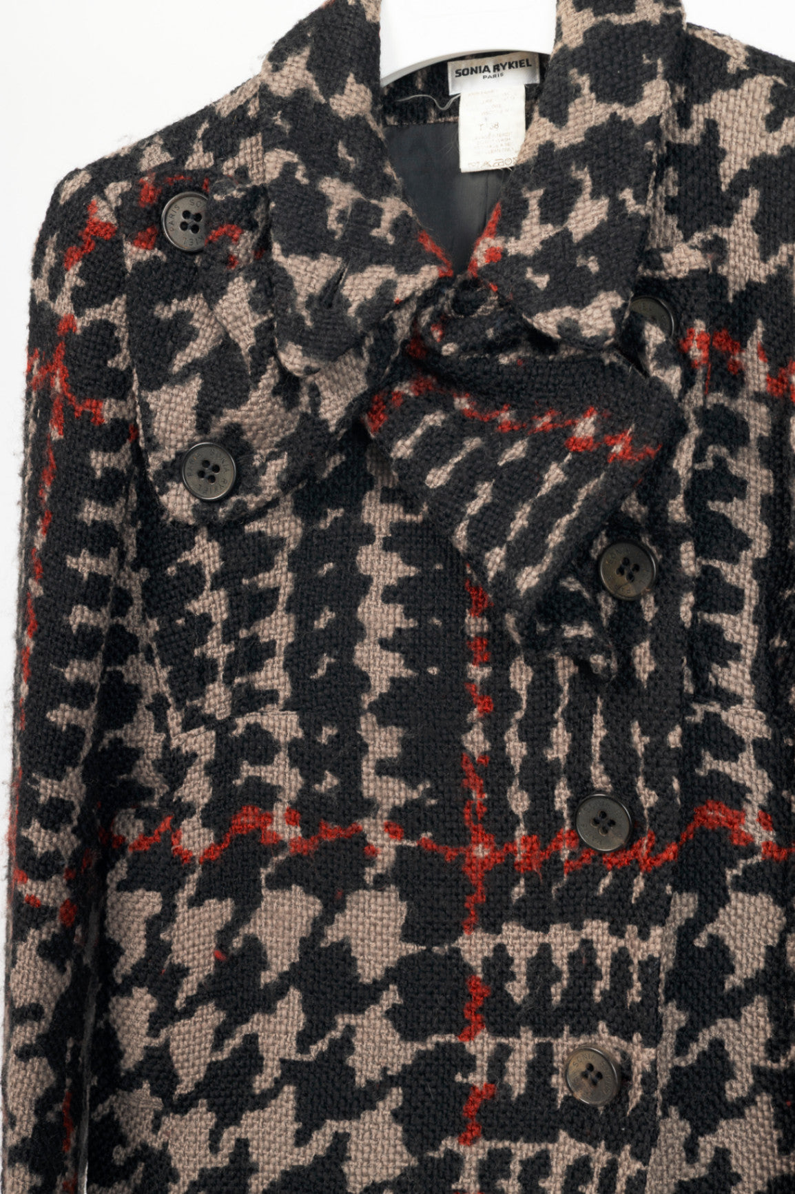 Sonia Rykiel Grey & Black Houndstooth Wool Bow Jacket