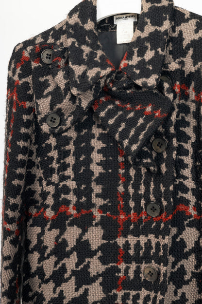 Sonia Rykiel Grey & Black Houndstooth Wool Bow Jacket
