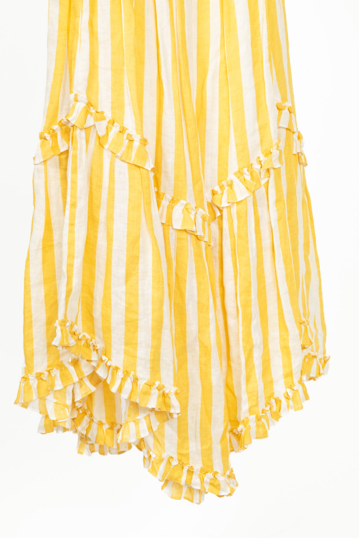 Zimmermann Lumino Yellow Asymmetric Ruffled Striped Linen Midi Dress