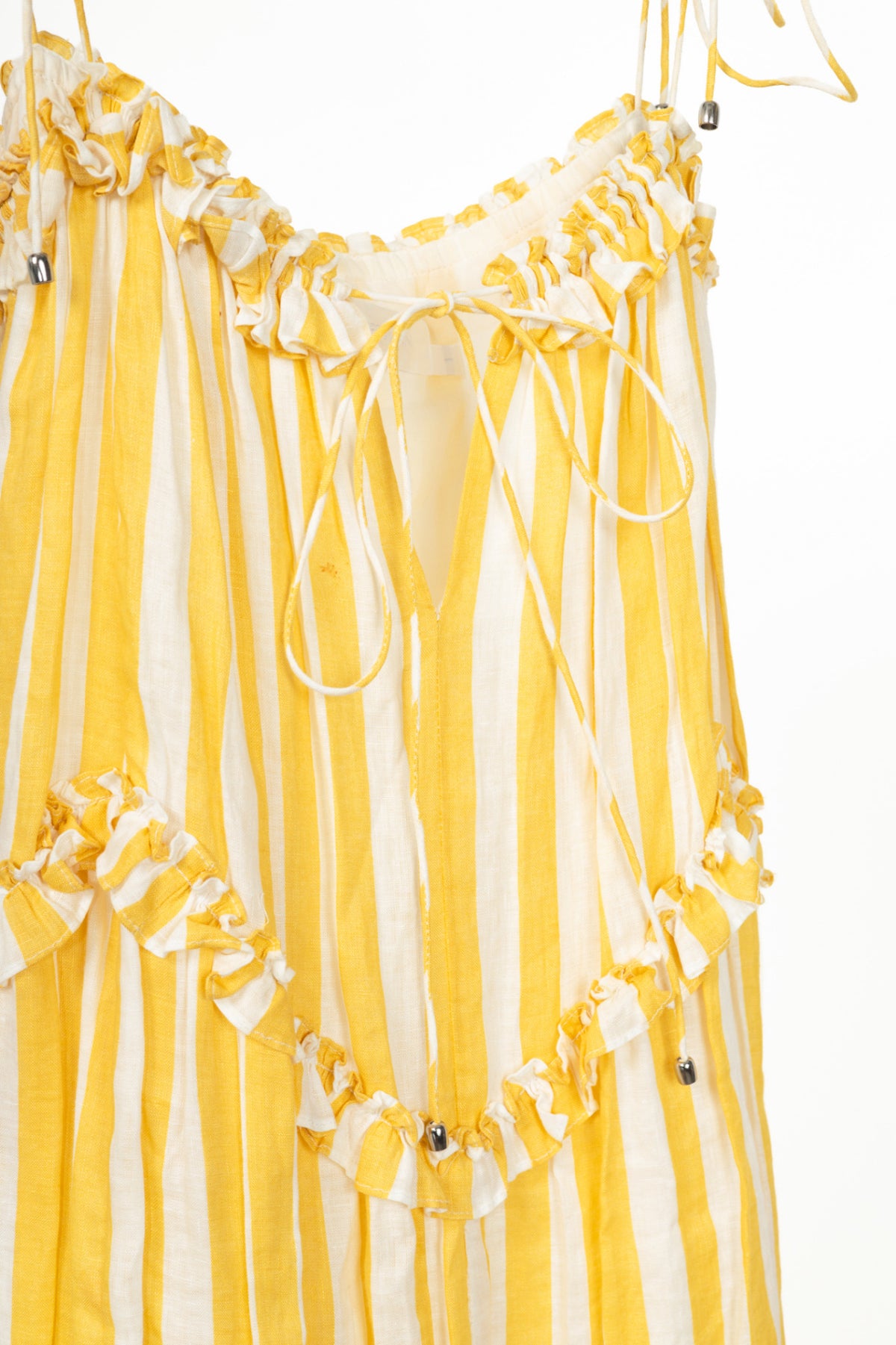Zimmermann Lumino Yellow Asymmetric Ruffled Striped Linen Midi Dress