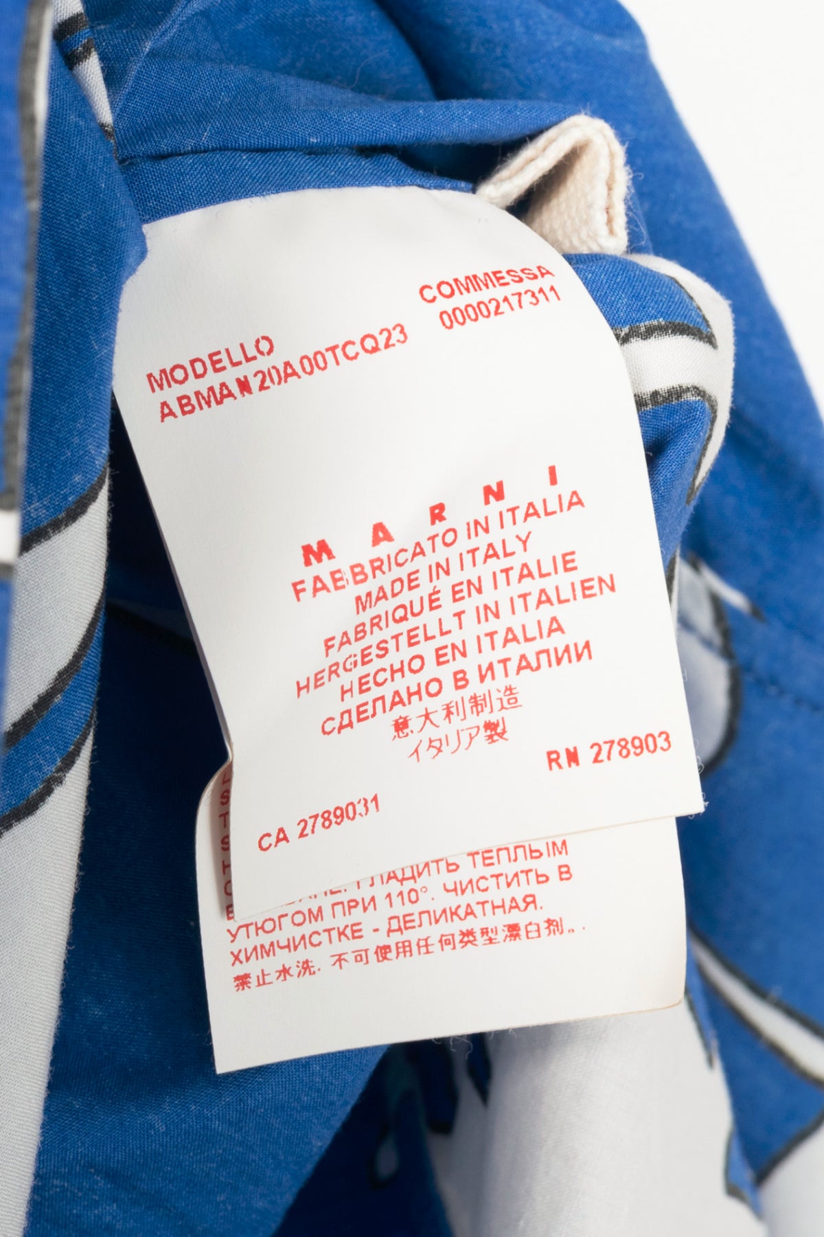 Marni R14 Blue & White "Hollow Frond" Floral Cotton-Poplin Dress