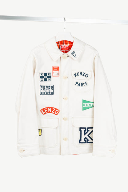 Kenzo SS23 Runway White Sailor Cotton-Denim Logo-Applique Jacket