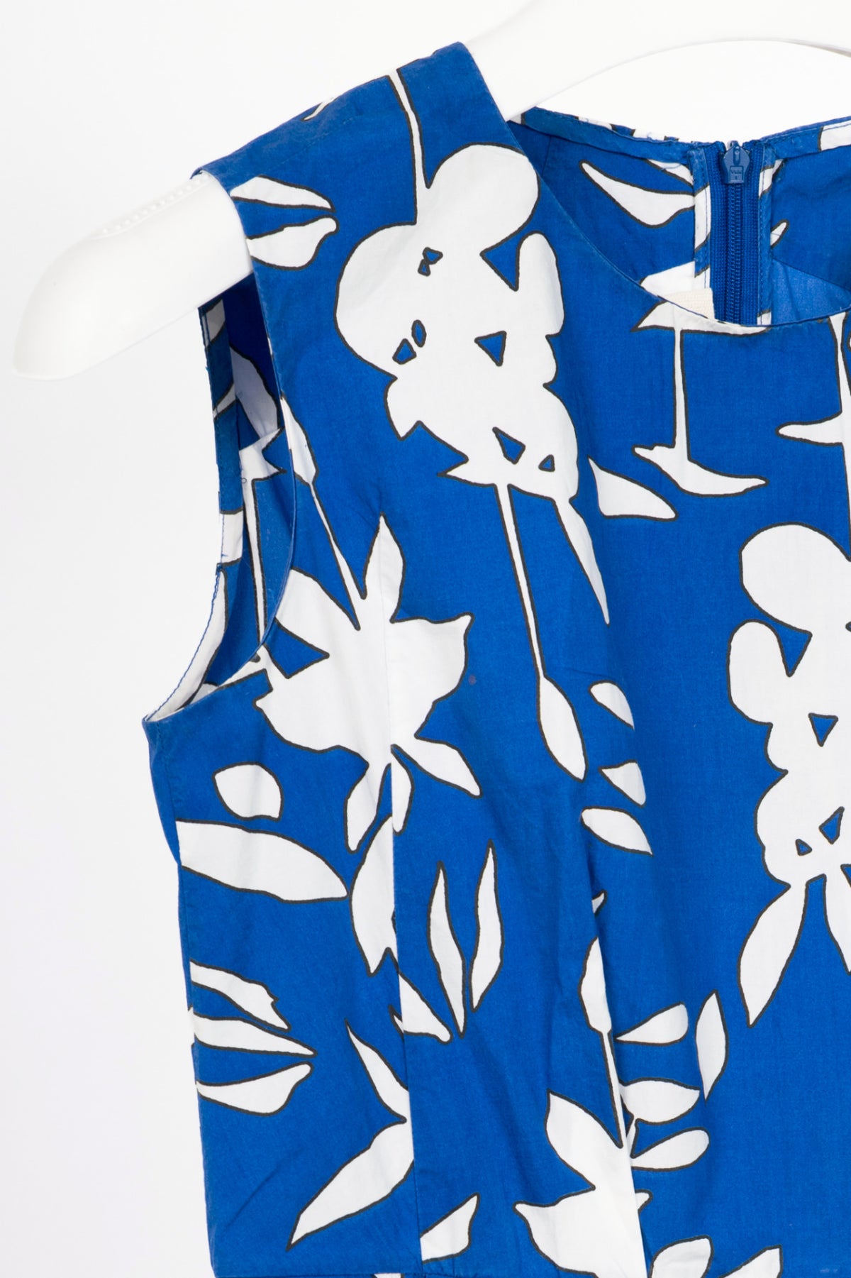 Marni R14 Blue & White "Hollow Frond" Floral Cotton-Poplin Dress