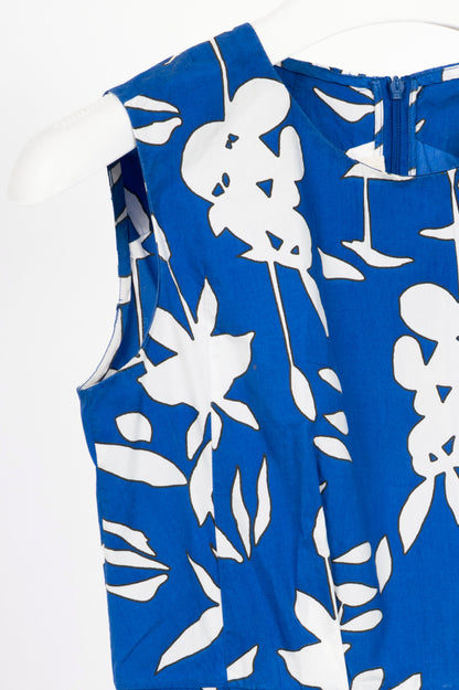 Marni R14 Blue & White "Hollow Frond" Floral Cotton-Poplin Dress