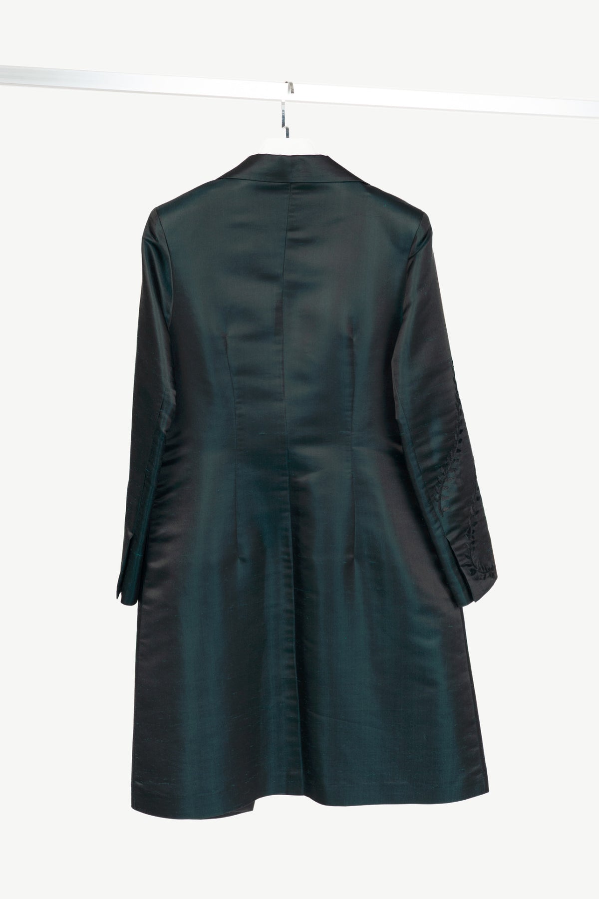 Nougat London Teal Embroidered Silk Shantung-Satin Coat