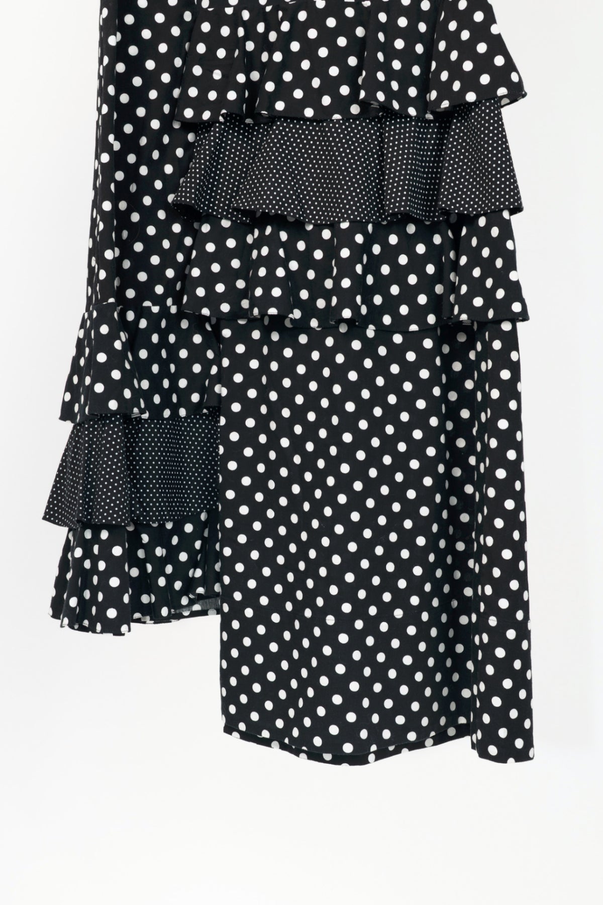 Paskal AW18 Black & White Polka-Dot Cotton Asymmetrical Tiered Dress