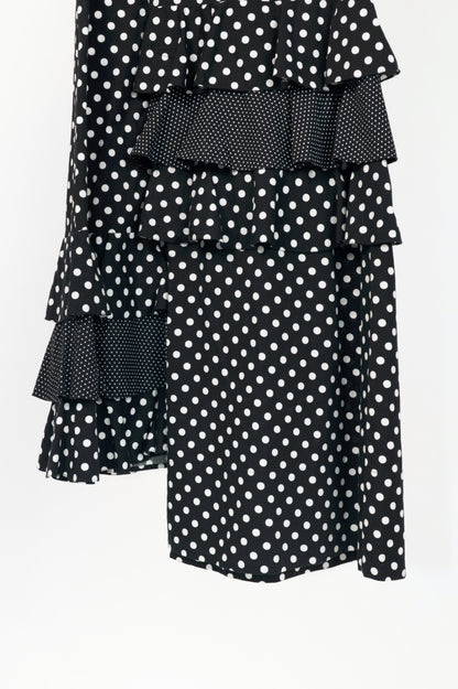 Paskal AW18 Black & White Polka-Dot Cotton Asymmetrical Tiered Dress