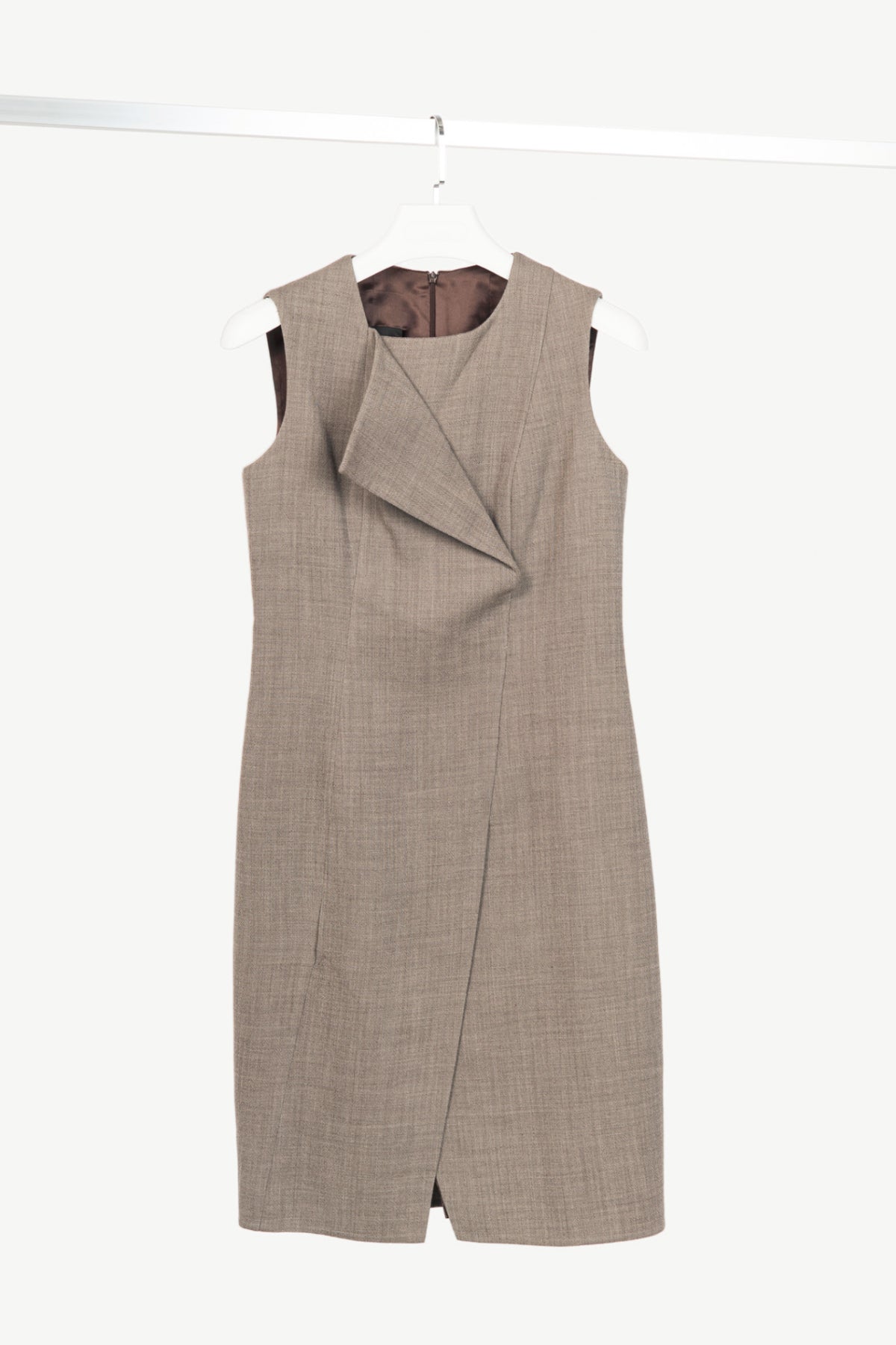 Akris Brown Wool-Blend Asymmetrical Sheath Dress 
