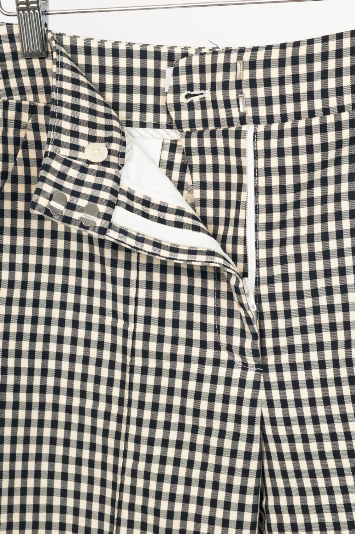 Veronica Beard Tani Black & Ecru Gingham Cotton Kick-Flare Trousers