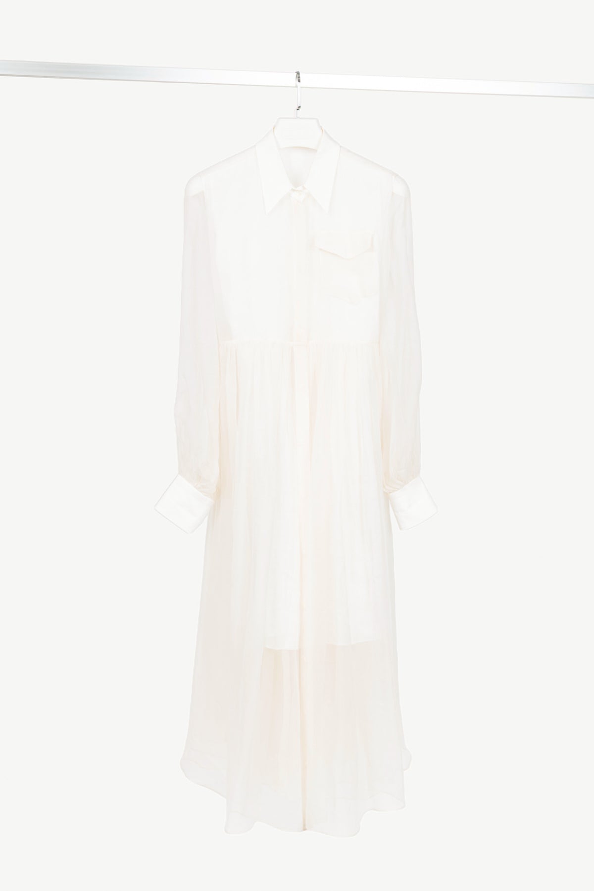 Brunello Cucinelli SS21 Off-White Silk-Crepe Gathered Maxi Shirt Dress