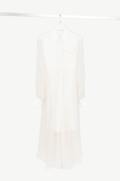 Brunello Cucinelli SS21 Off-White Silk-Crepe Gathered Maxi Shirt Dress