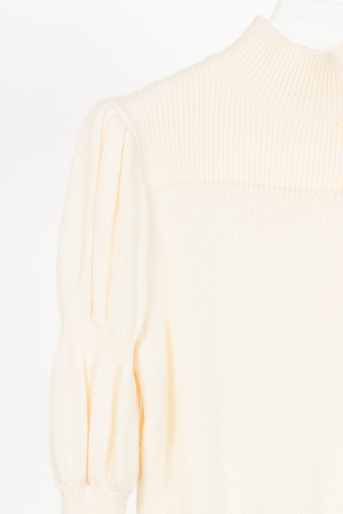 Derek Lam 10 Crosby Ivory High-Neck Puff-Sleeve Wool Sweater